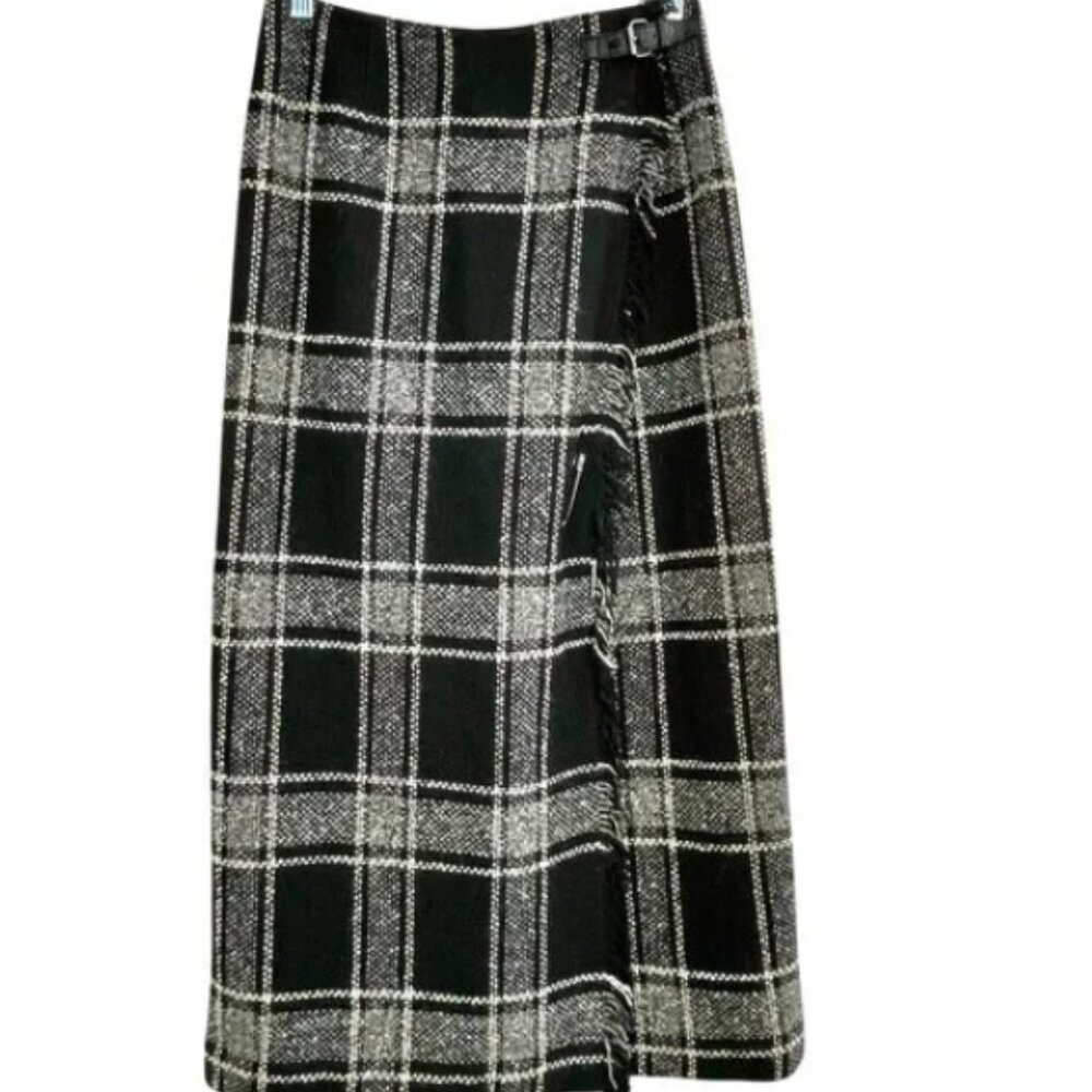 Talbots Wool Plaid Wrap Maxi Skirt